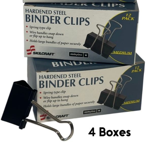 SKILCRAFT hardened steel binder clips 4 Boxes NIB - Picture 1 of 5